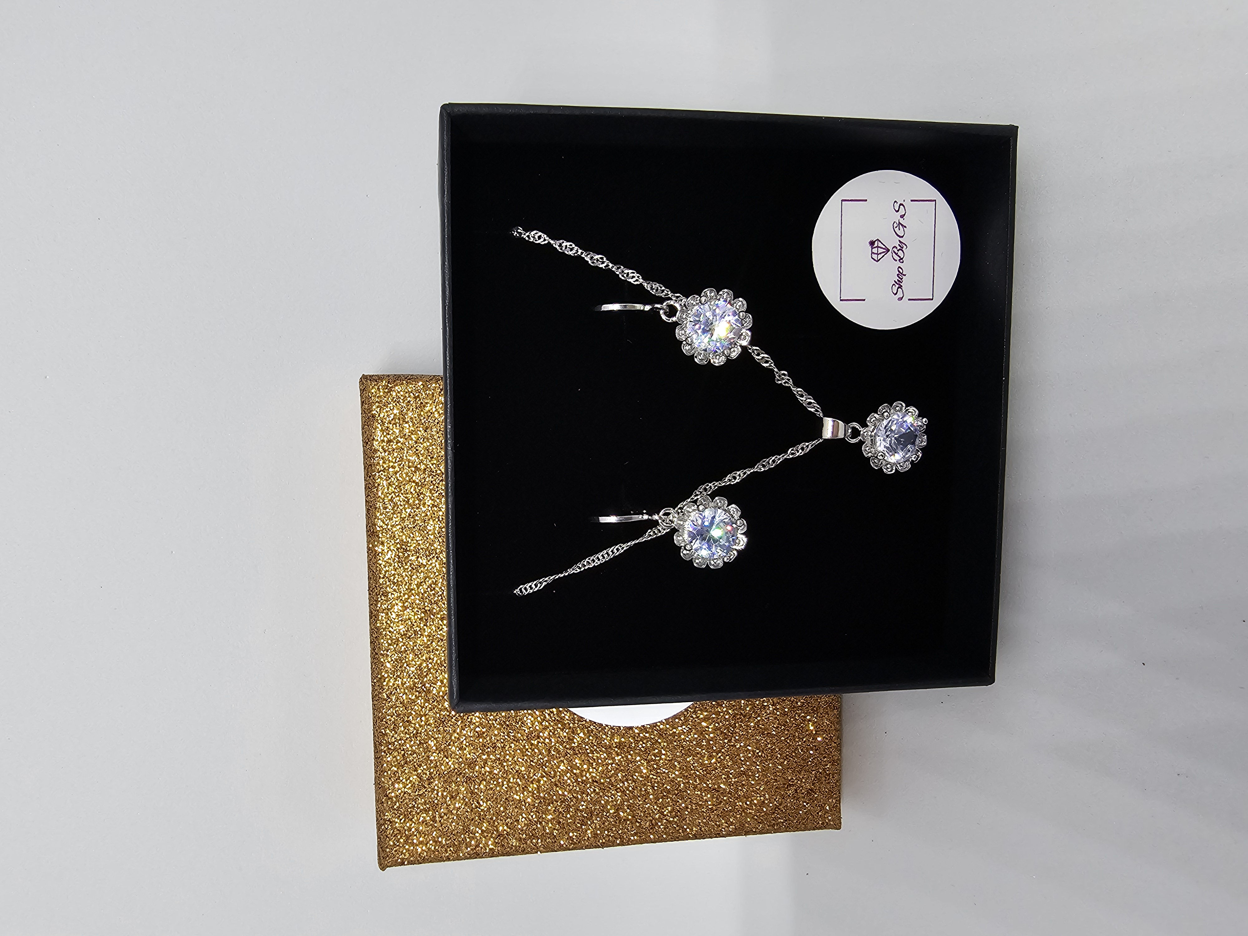 Papuošalų rinkinys su cirkoniais - sidabro saulėgrąža