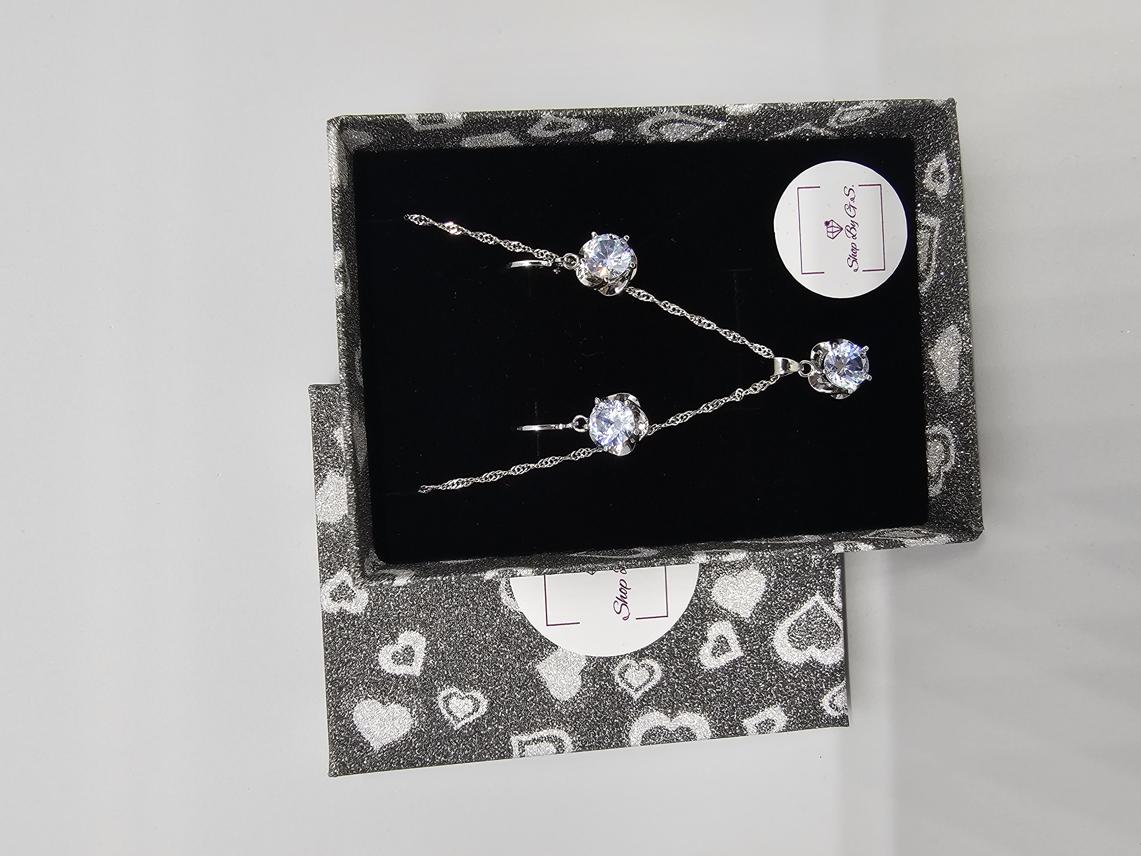 Papuošalų rinkinys su cirkoniais - sidabrinės gėlės - vasara