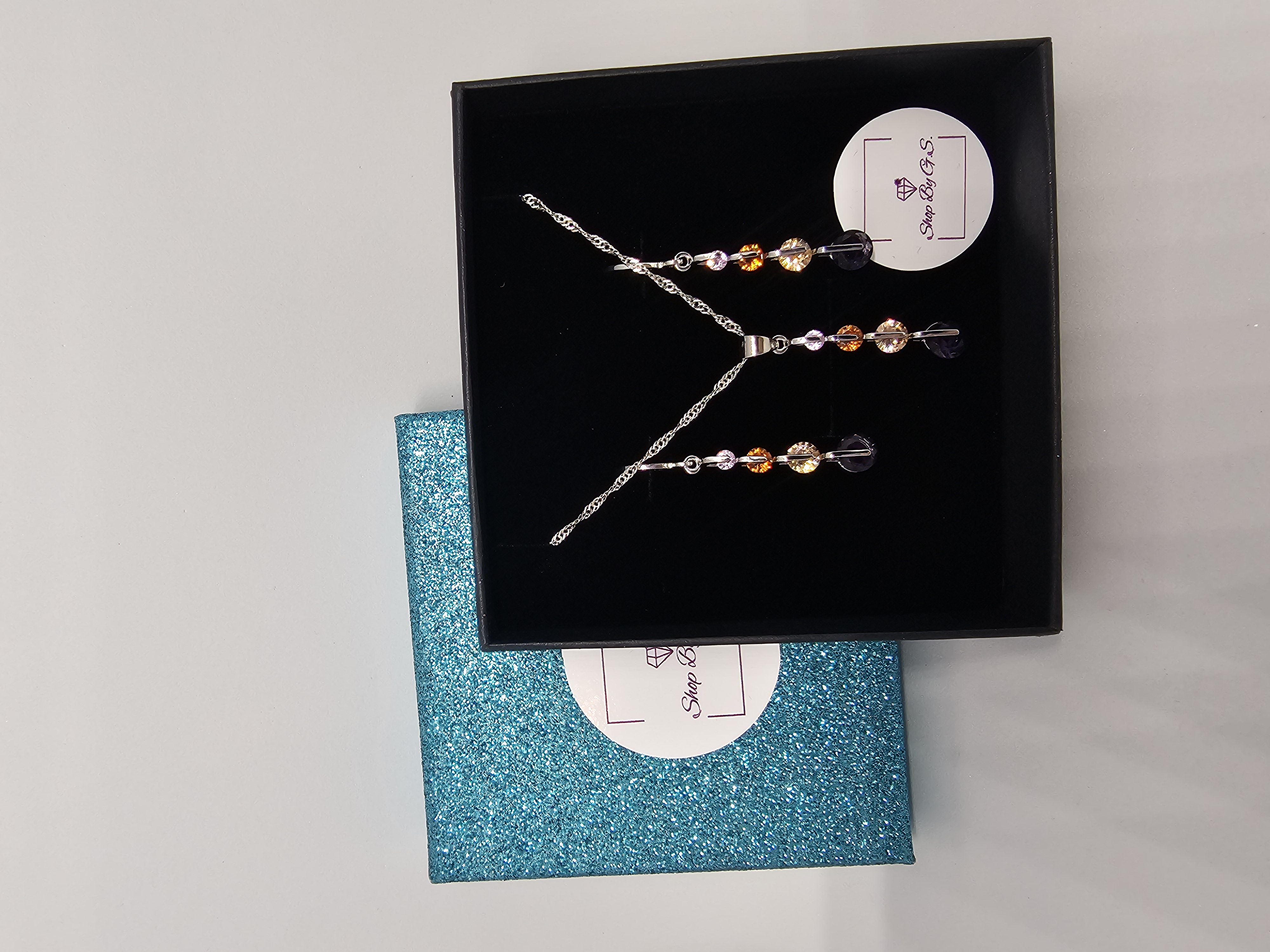 Papuošalų rinkinys - spalvingas pailgas lašelis