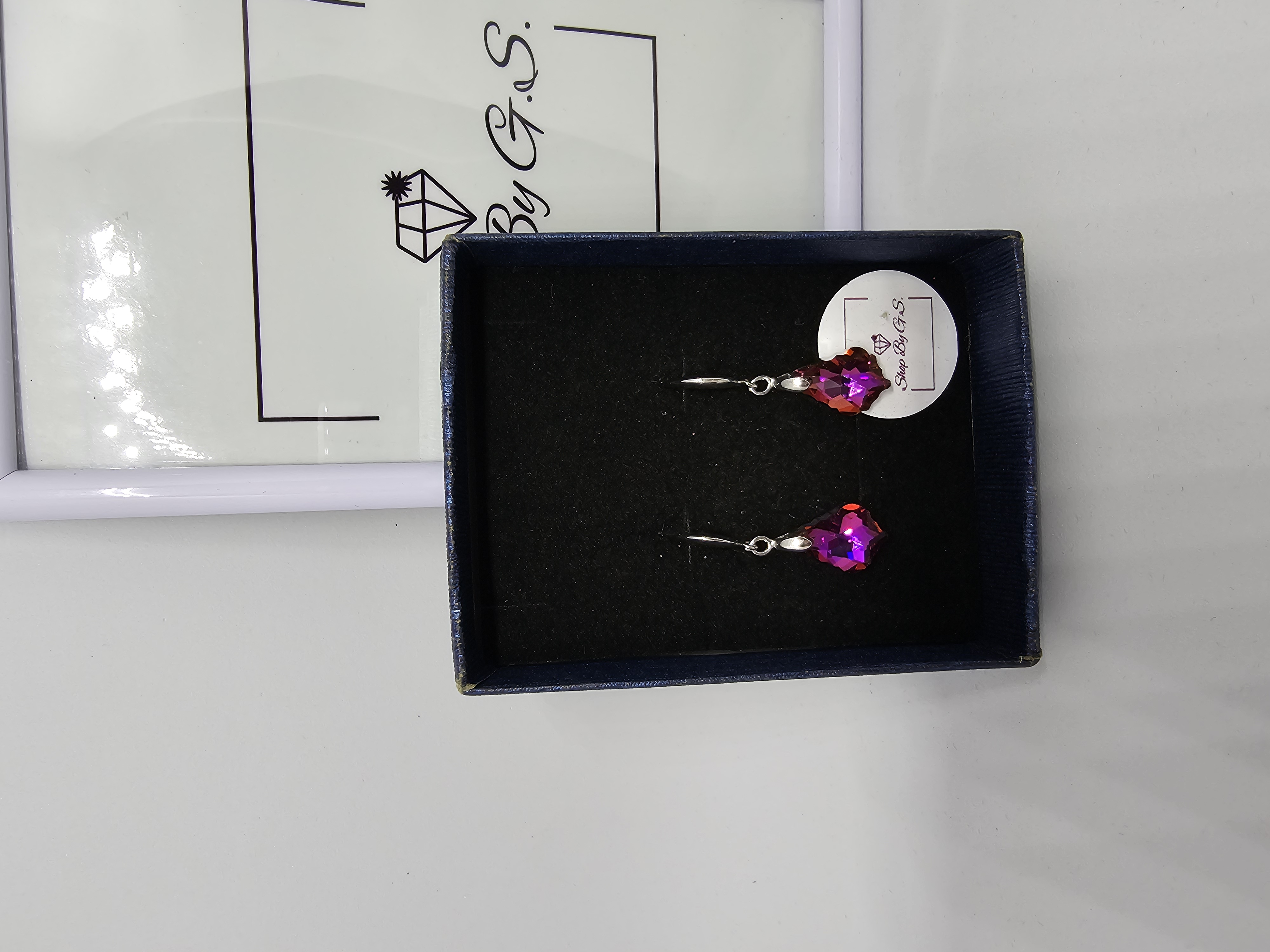 Auskarai su swarovski kristalu - violetinis margumas