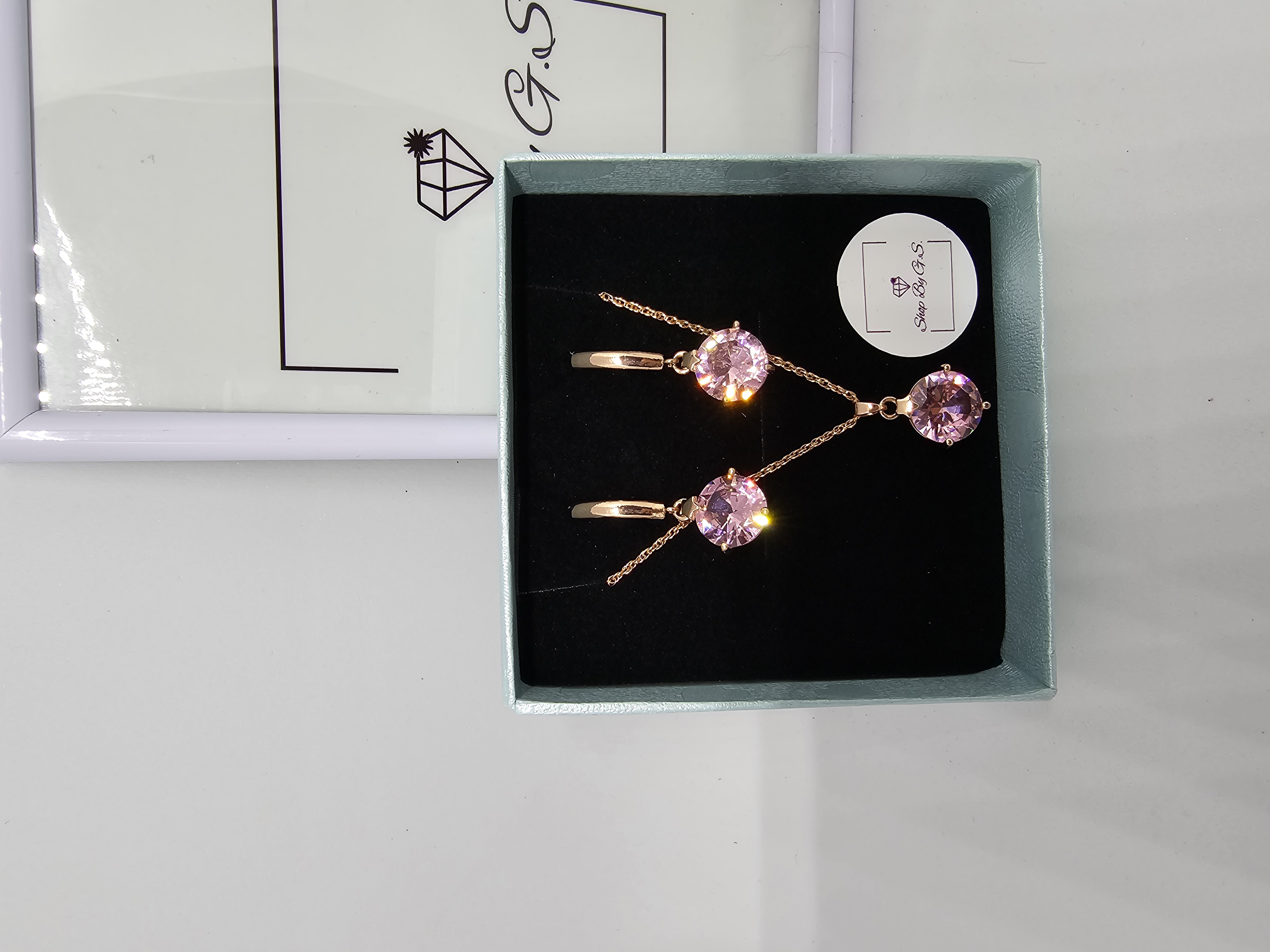 Papuošalų rinkinys padengtas auksu - rožinis ovalas