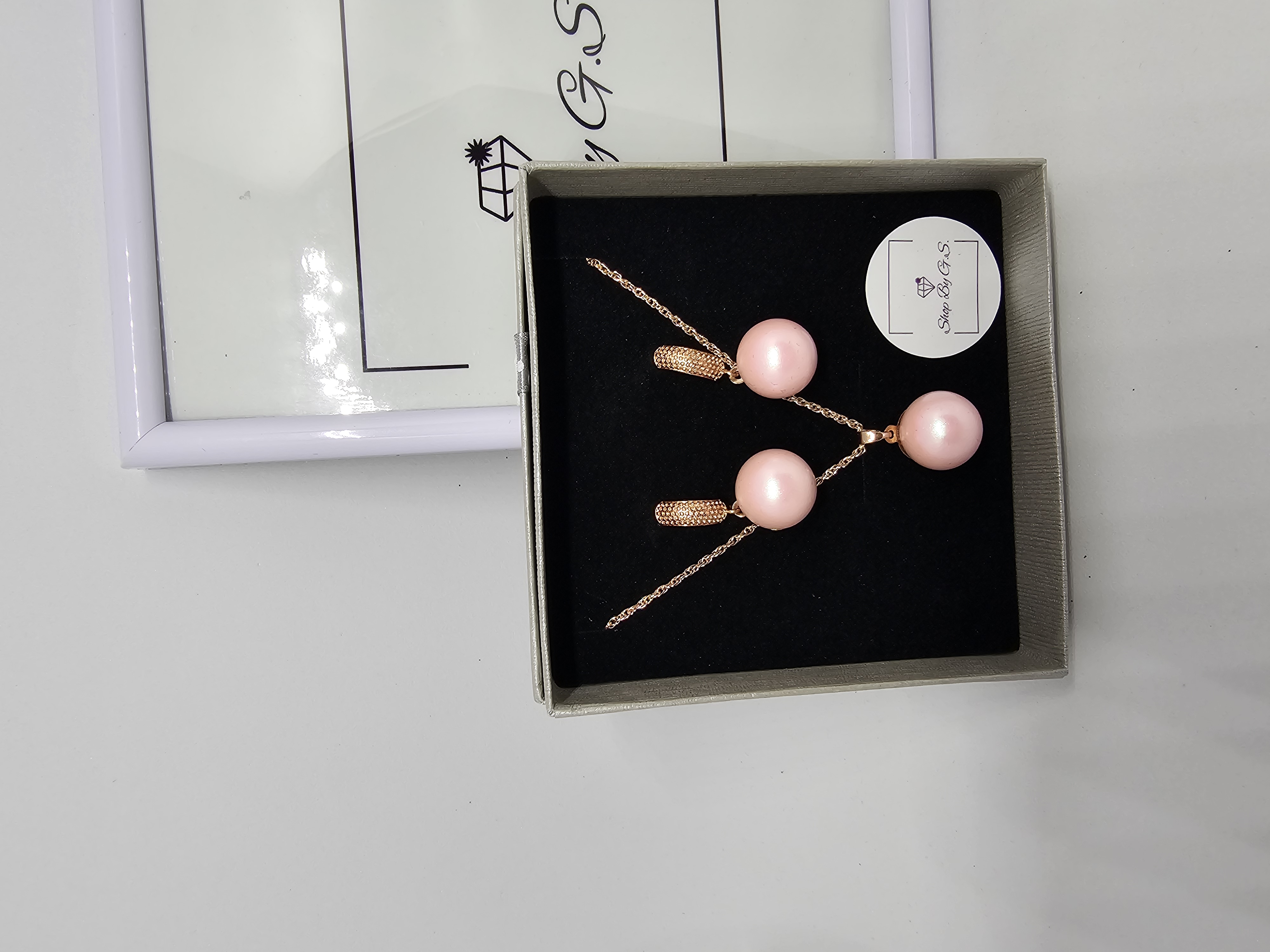 Papuošalų rinkinys padengtas auksu - rožinis perlas