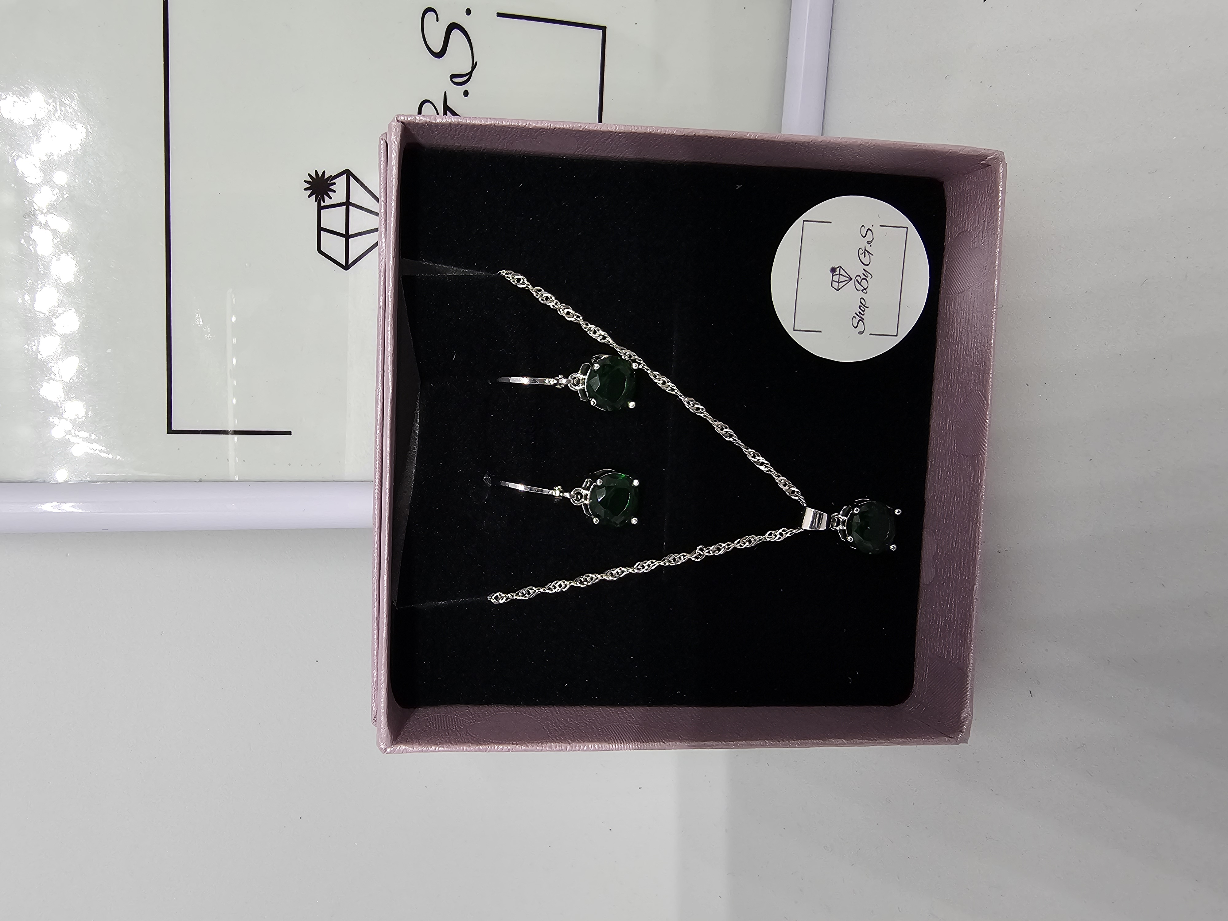 Papuošalų rinkinys - candy žaliai smaragdinis cirkonis