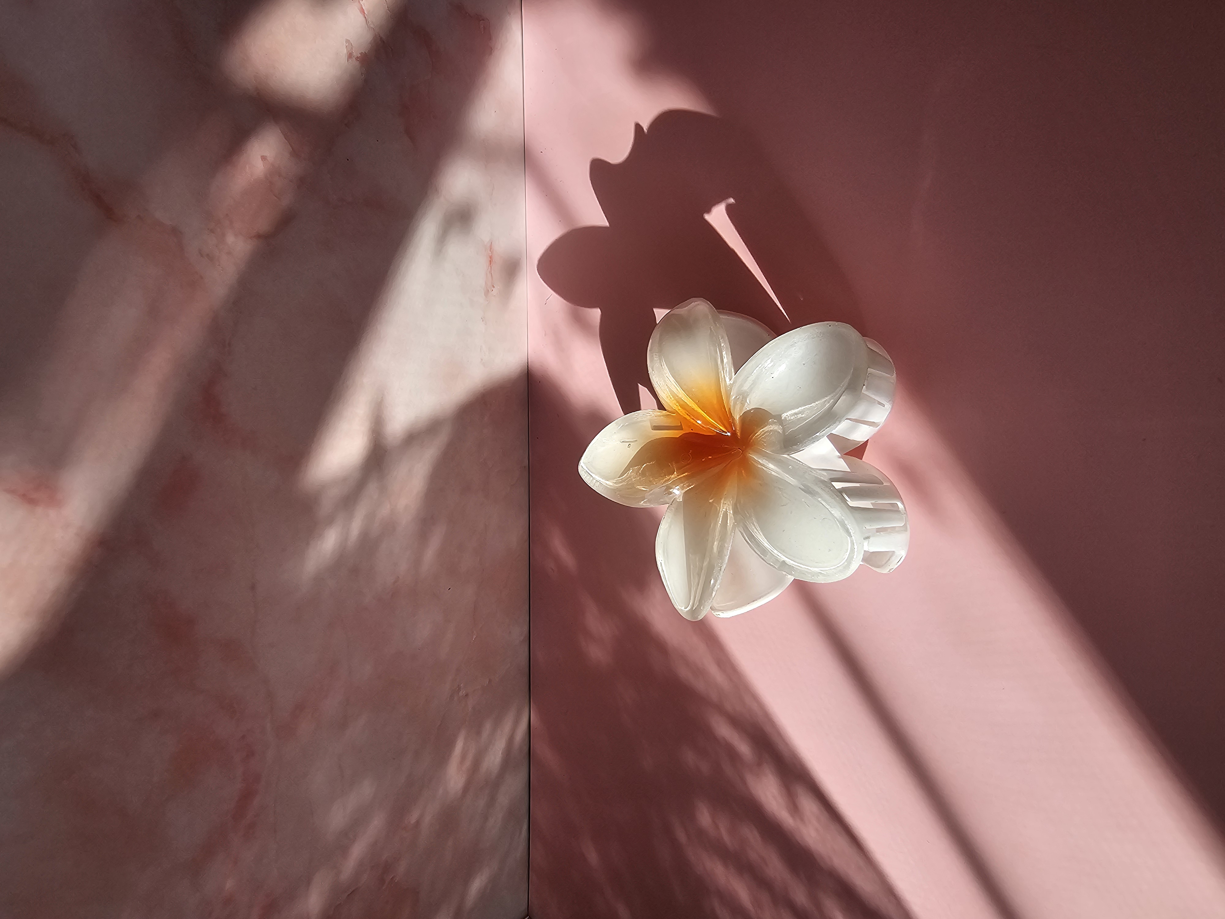 Plaukų segtukas - balta su oranžine havajų gėlė