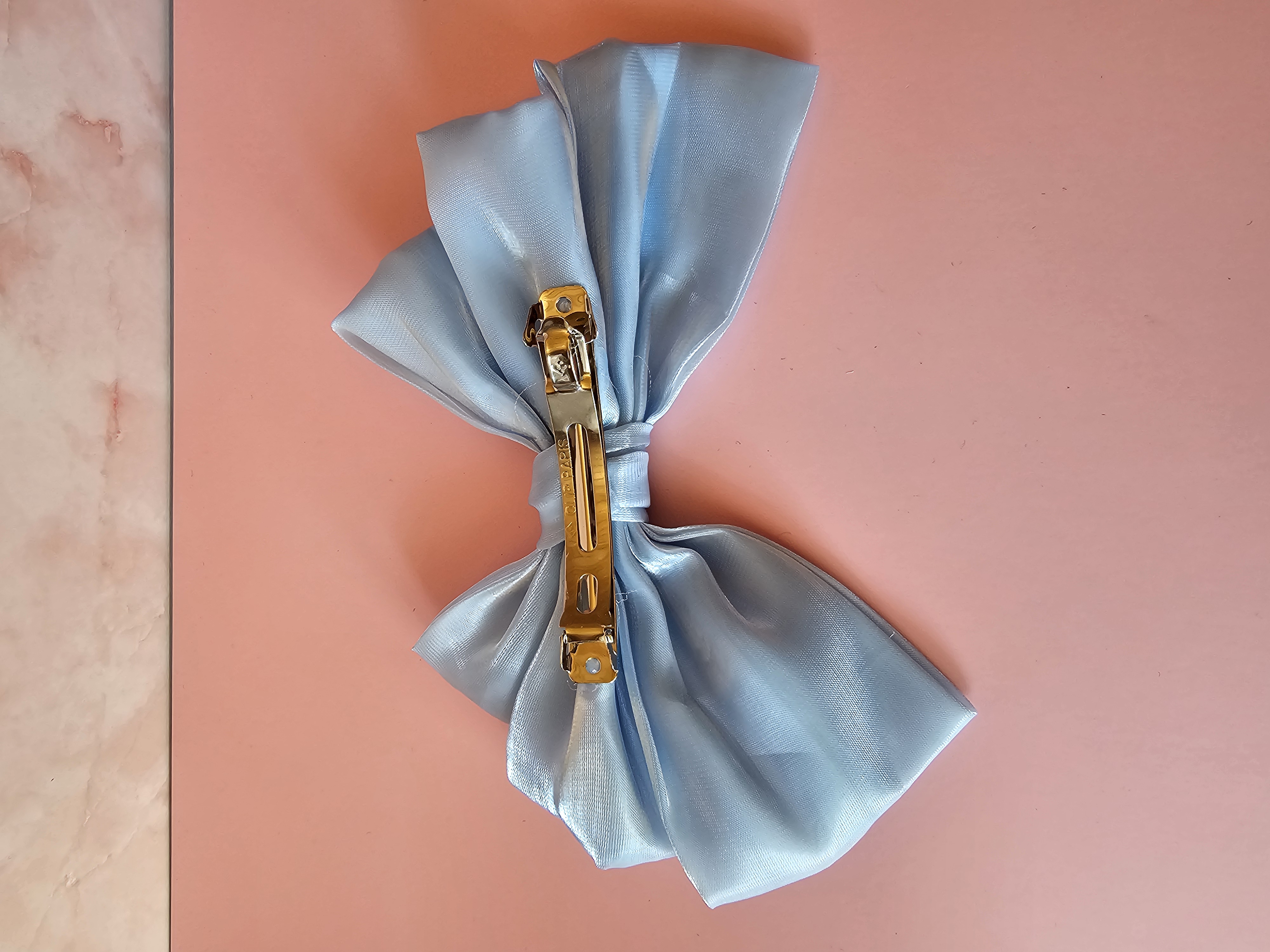 Plaukų segtukas kaspinas - žydra organza