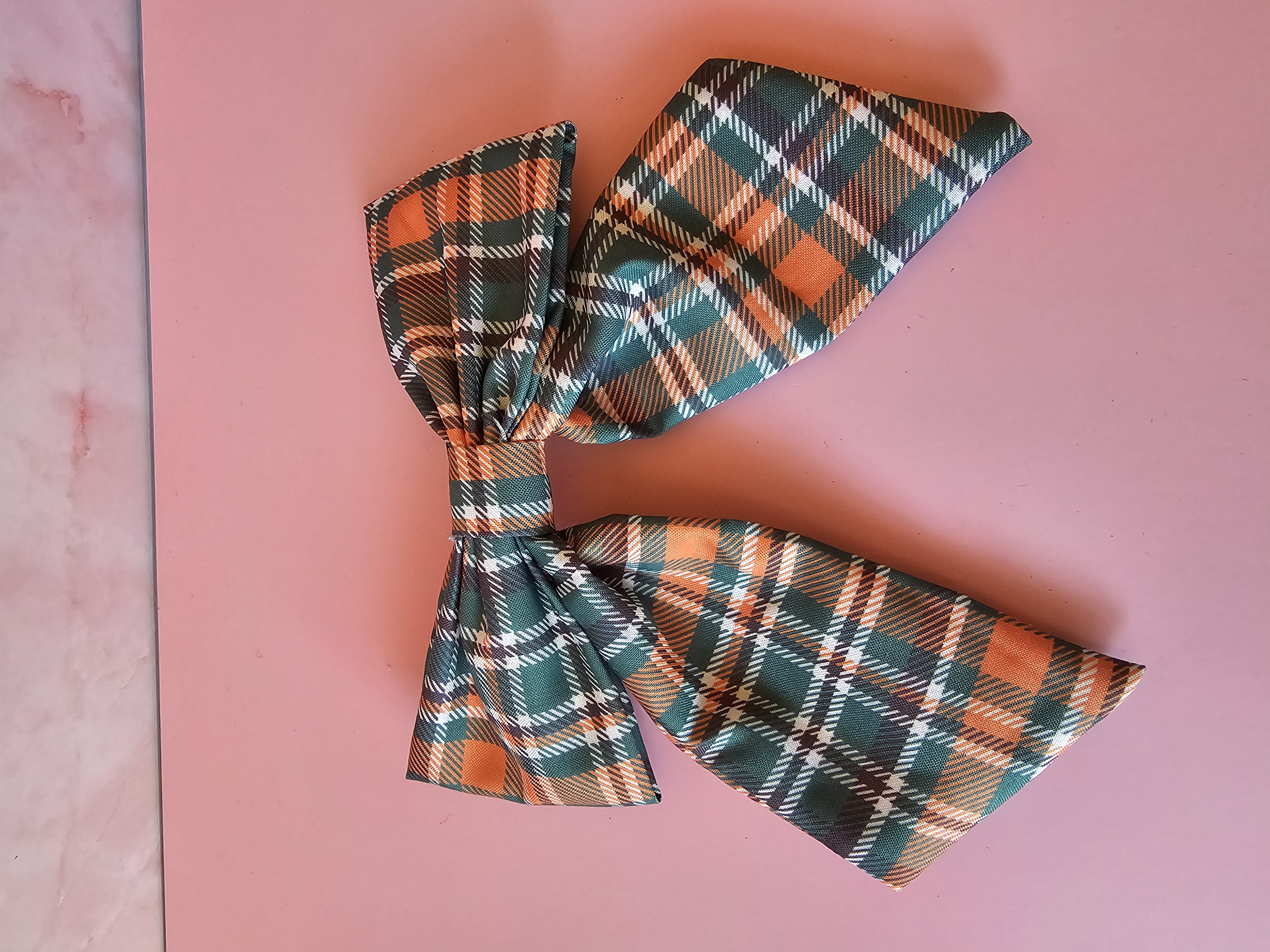 Plaukų segtukas kaspinas - oranžinė ir žalia langeliai