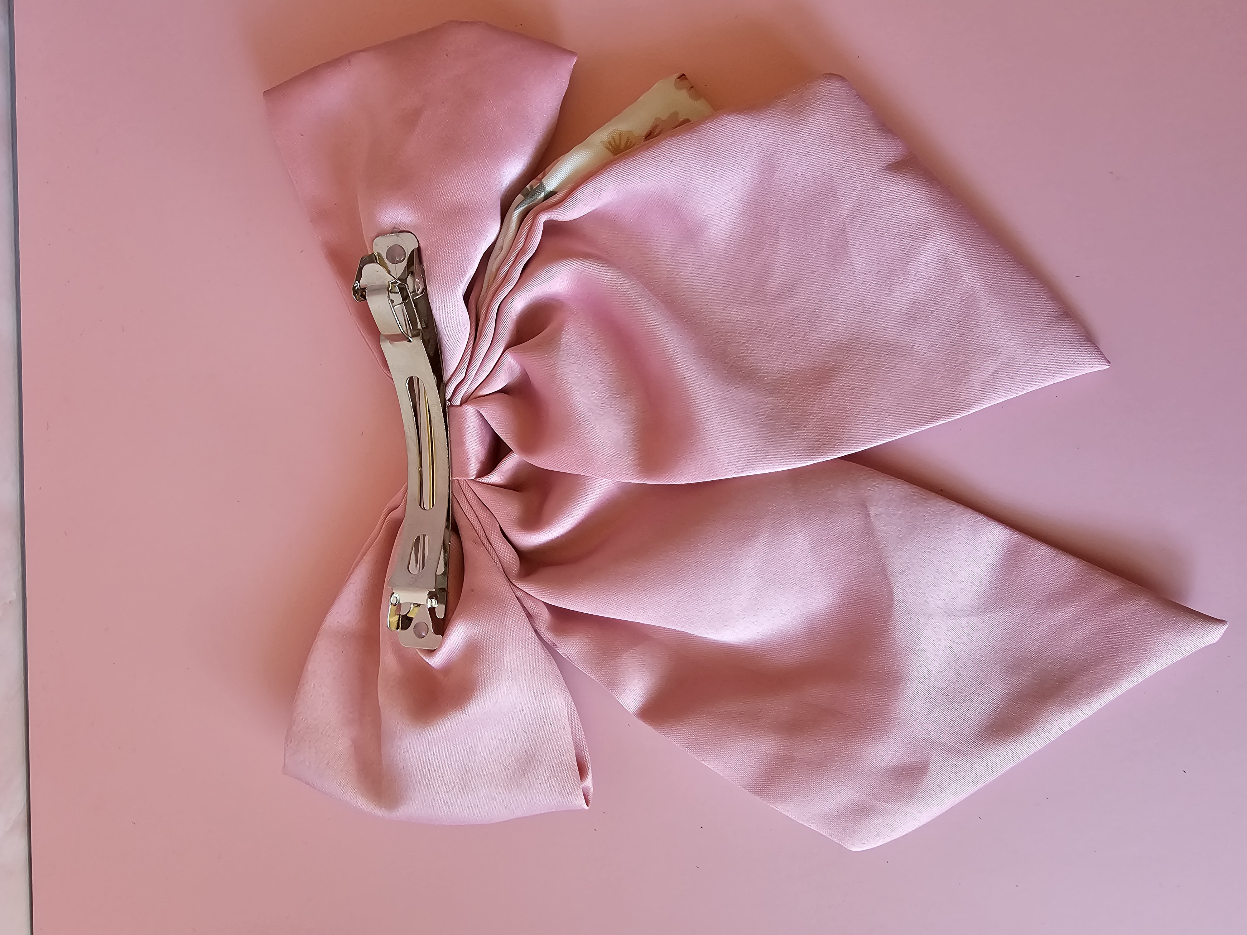 Plaukų segtukas kaspinas - rožinė gėlė