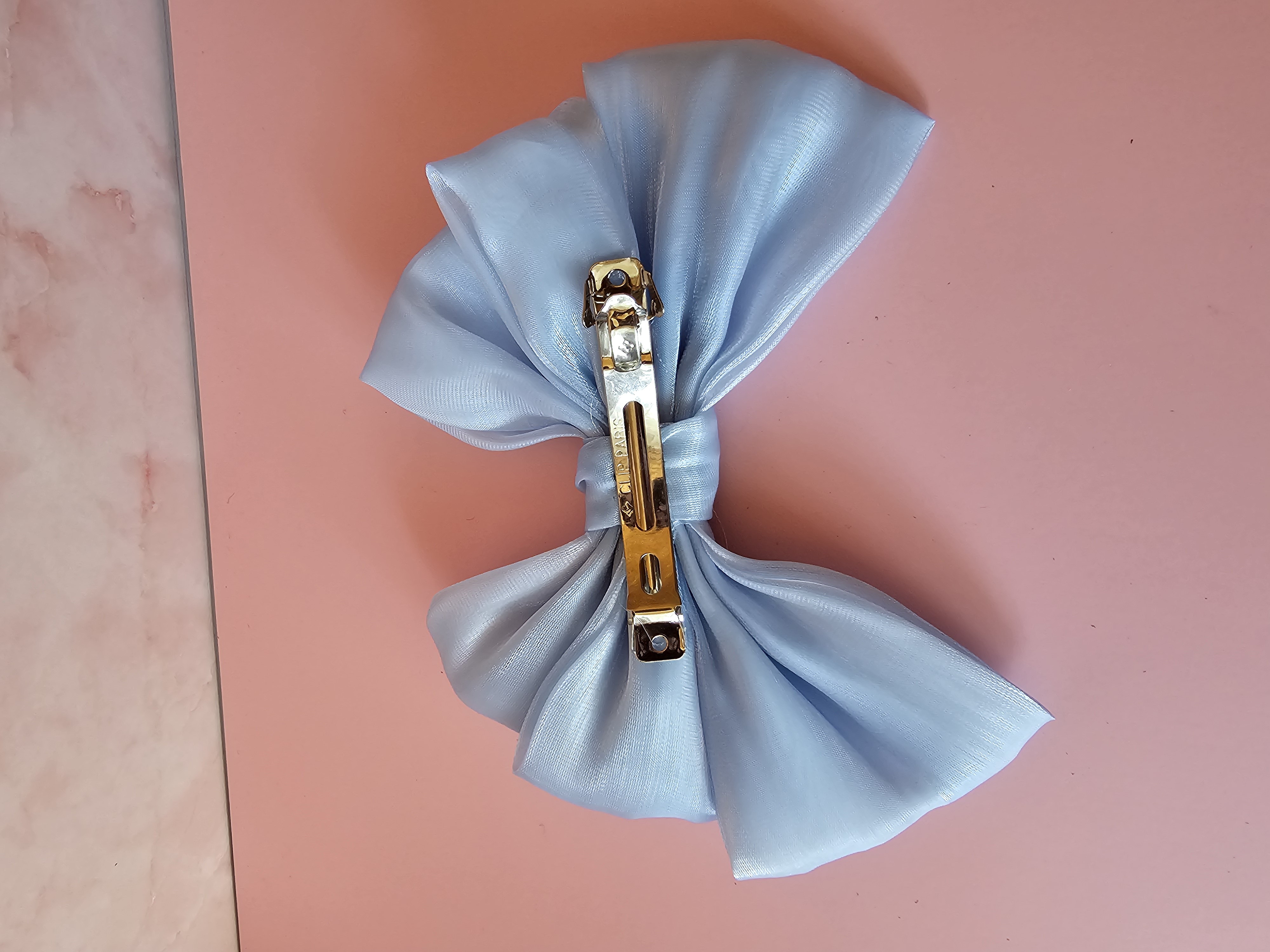 Plaukų segtukas kaspinas - žydra organza