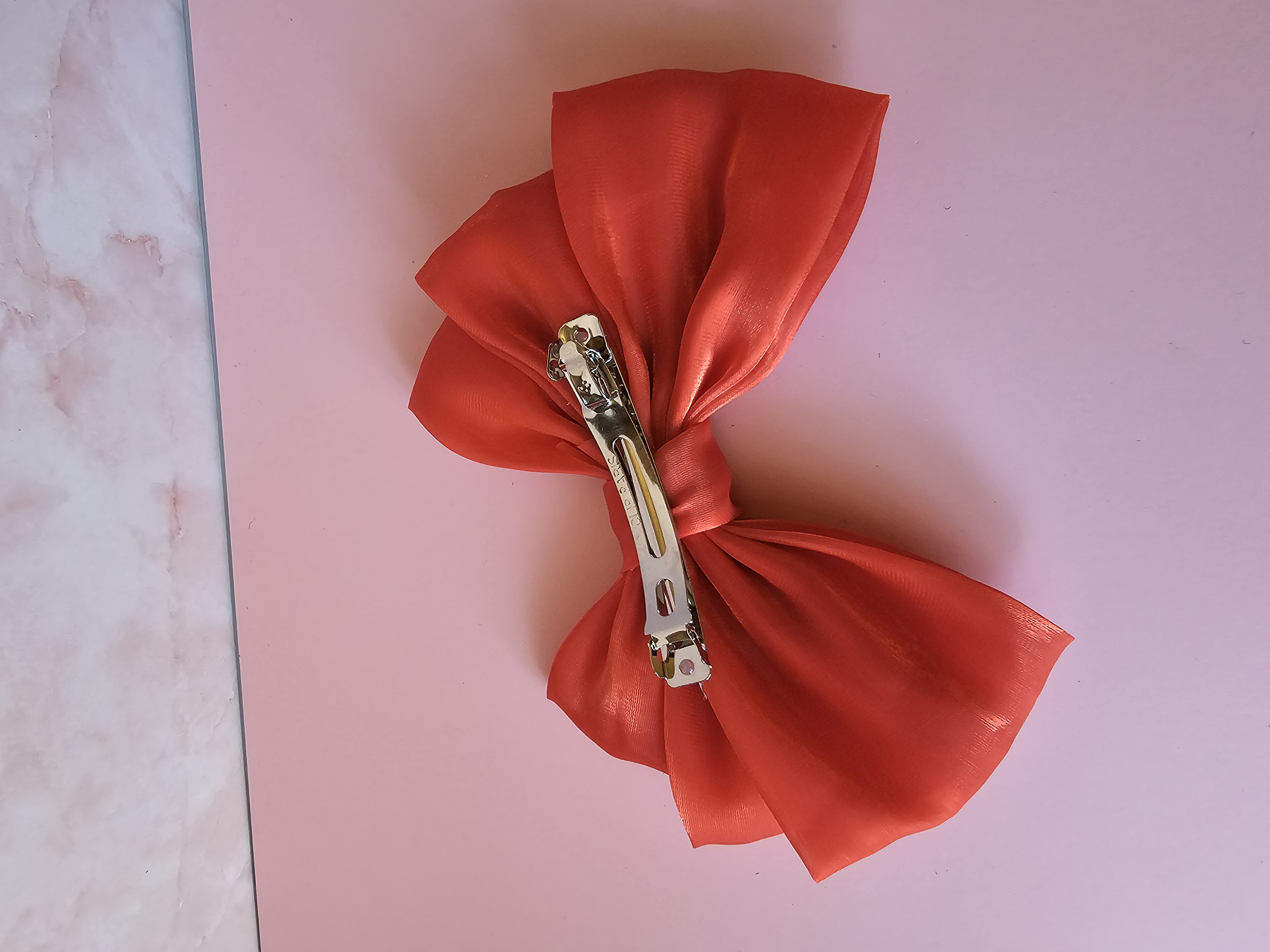 Plaukų segtukas kaspinas - raudona organza