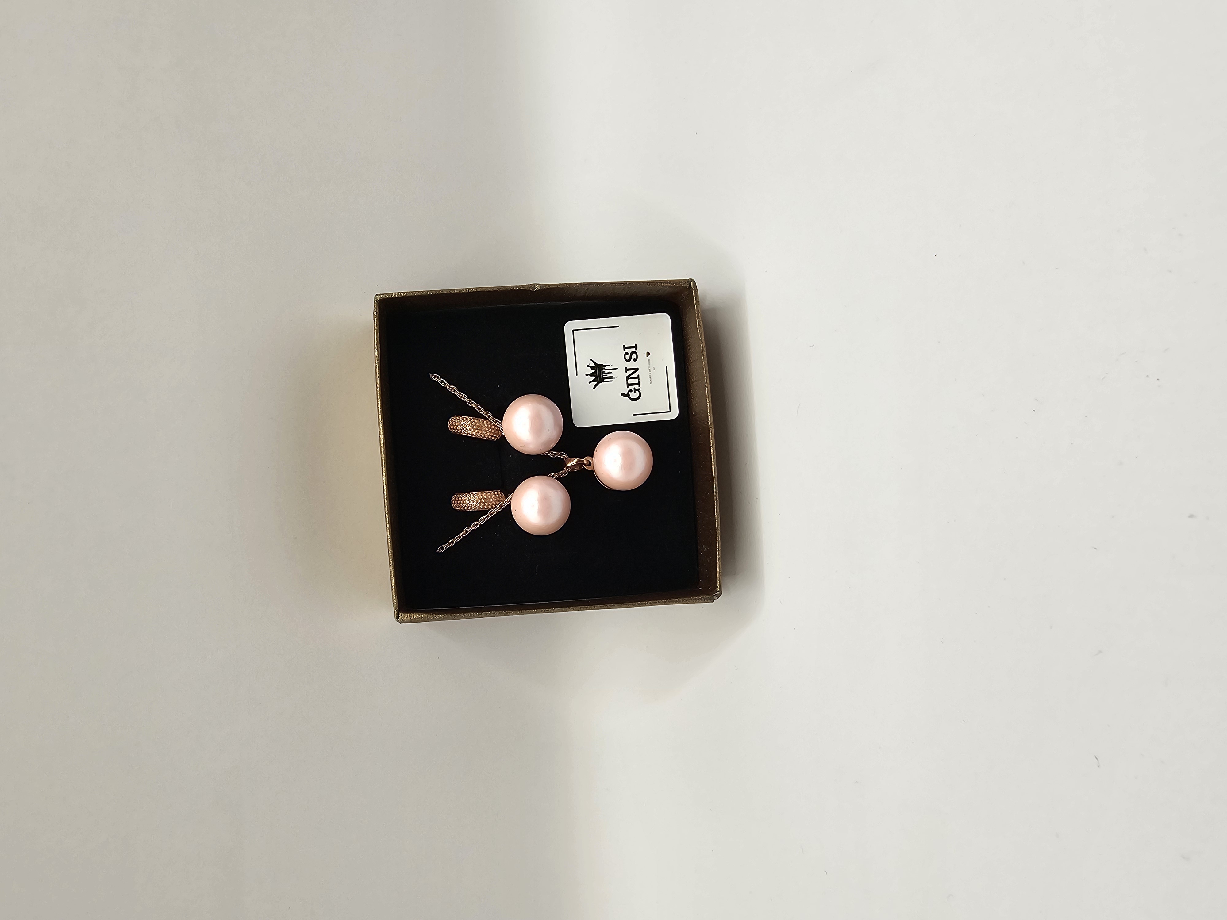 Papuošalų rinkinys padengtas auksu - rožinis perlas