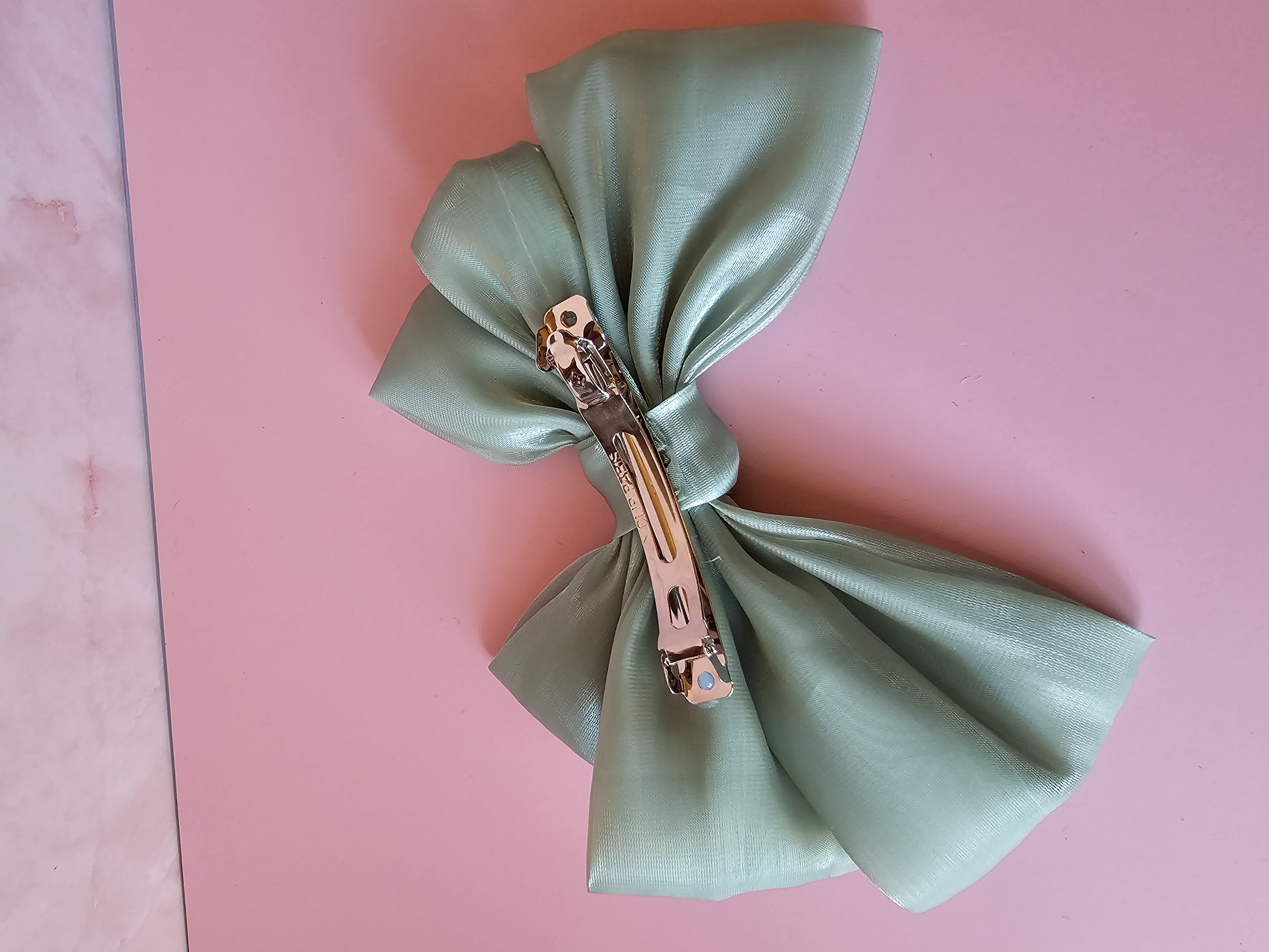 Plaukų segtukas kaspinas - žalia organza