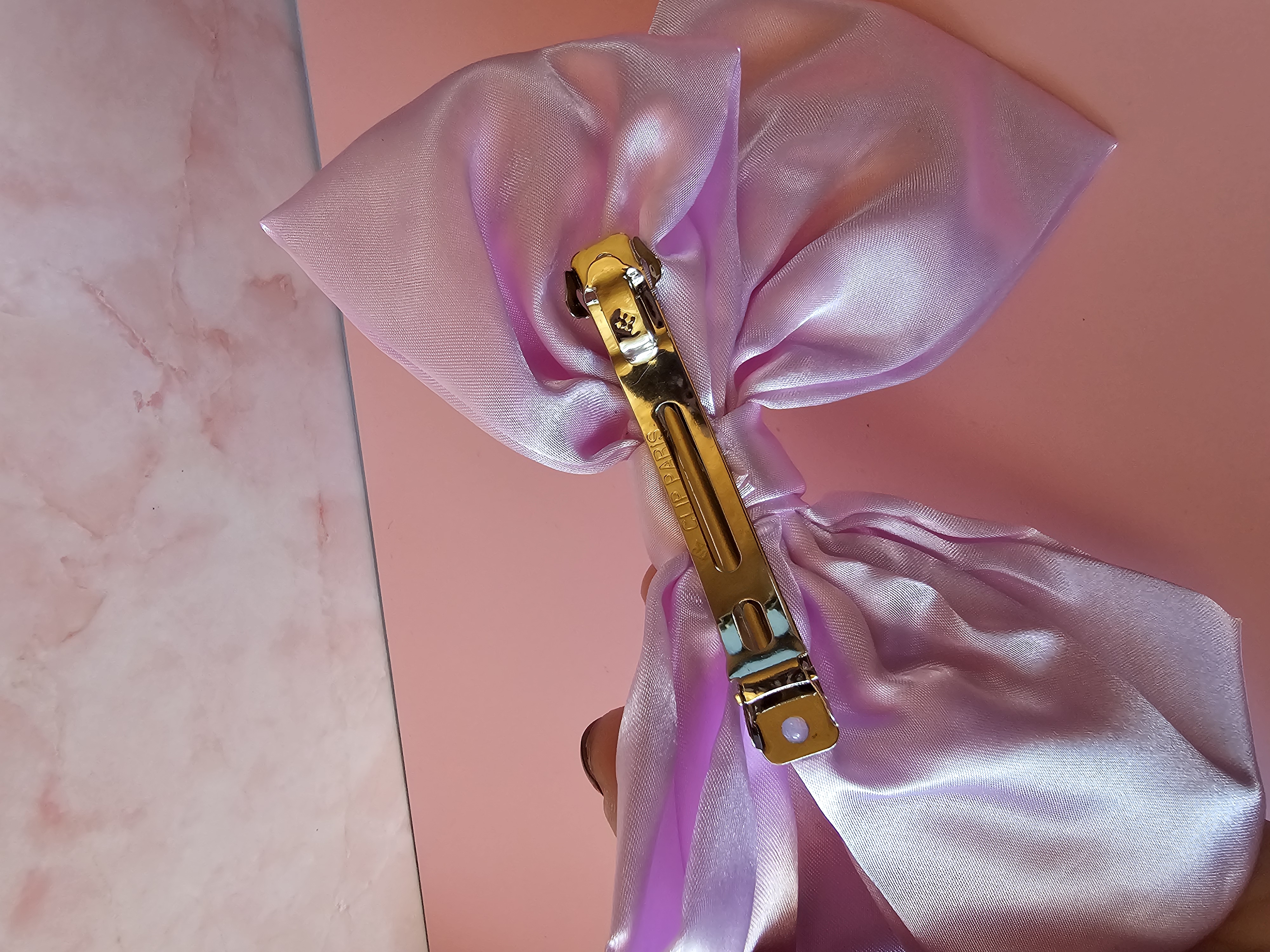 Plaukų segtukas kaspinas - alyvinis satinas