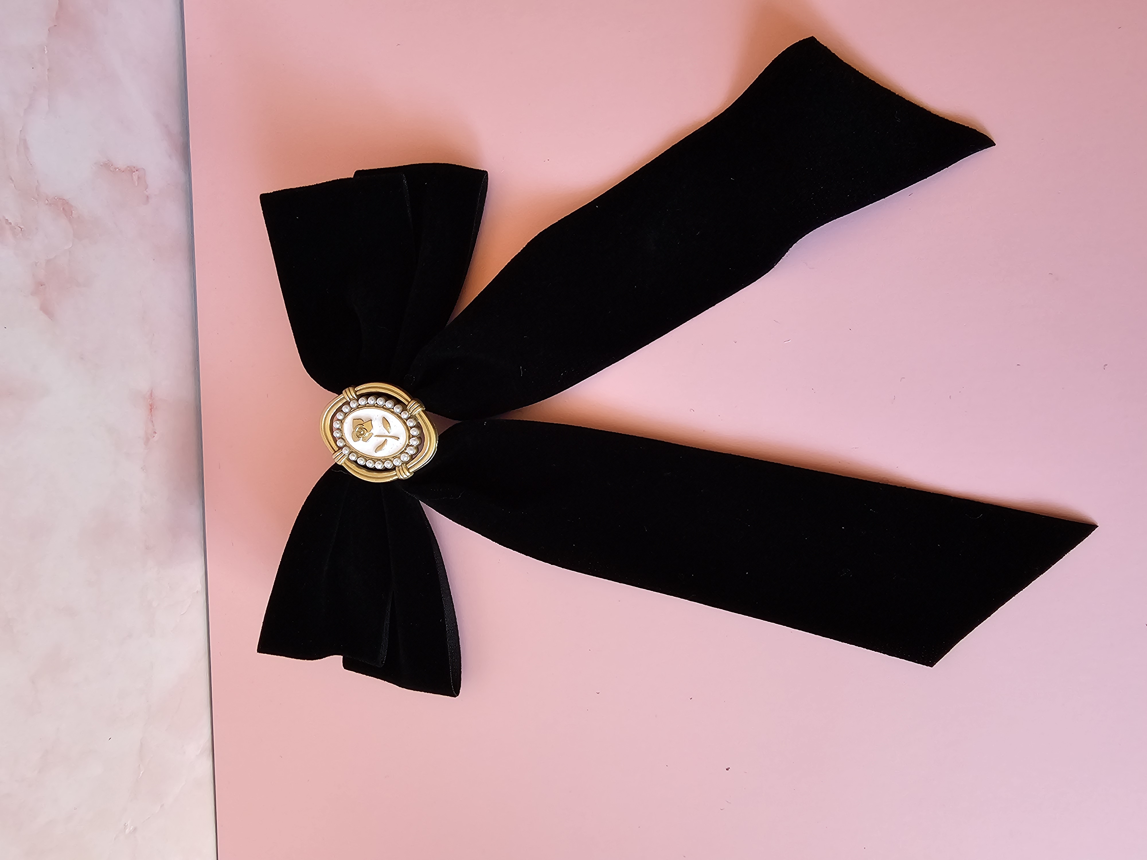 Plaukų segtukas kaspinas - juodas aksomas