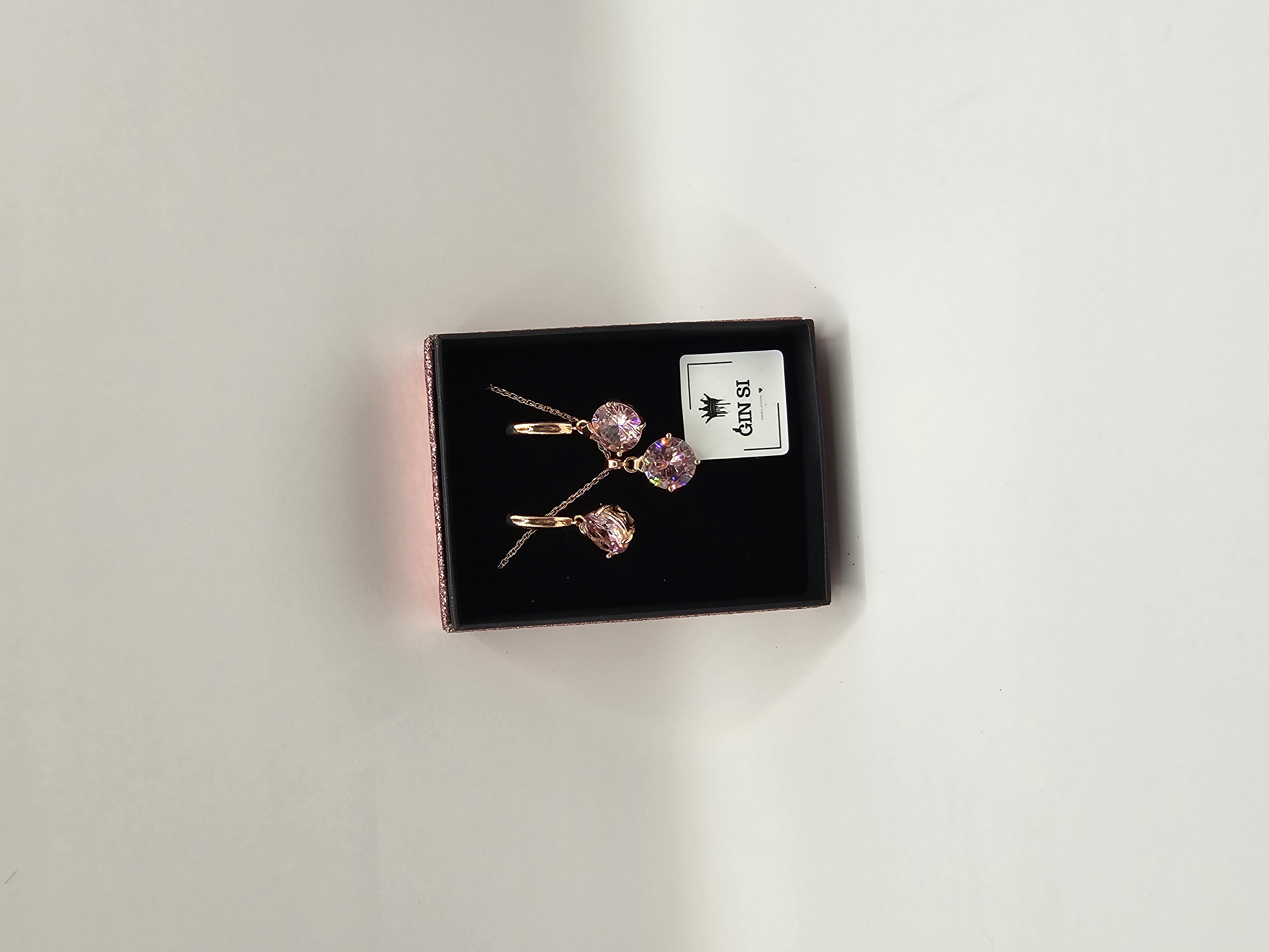 Papuošalų rinkinys padengtas auksu - rožinis ovalas