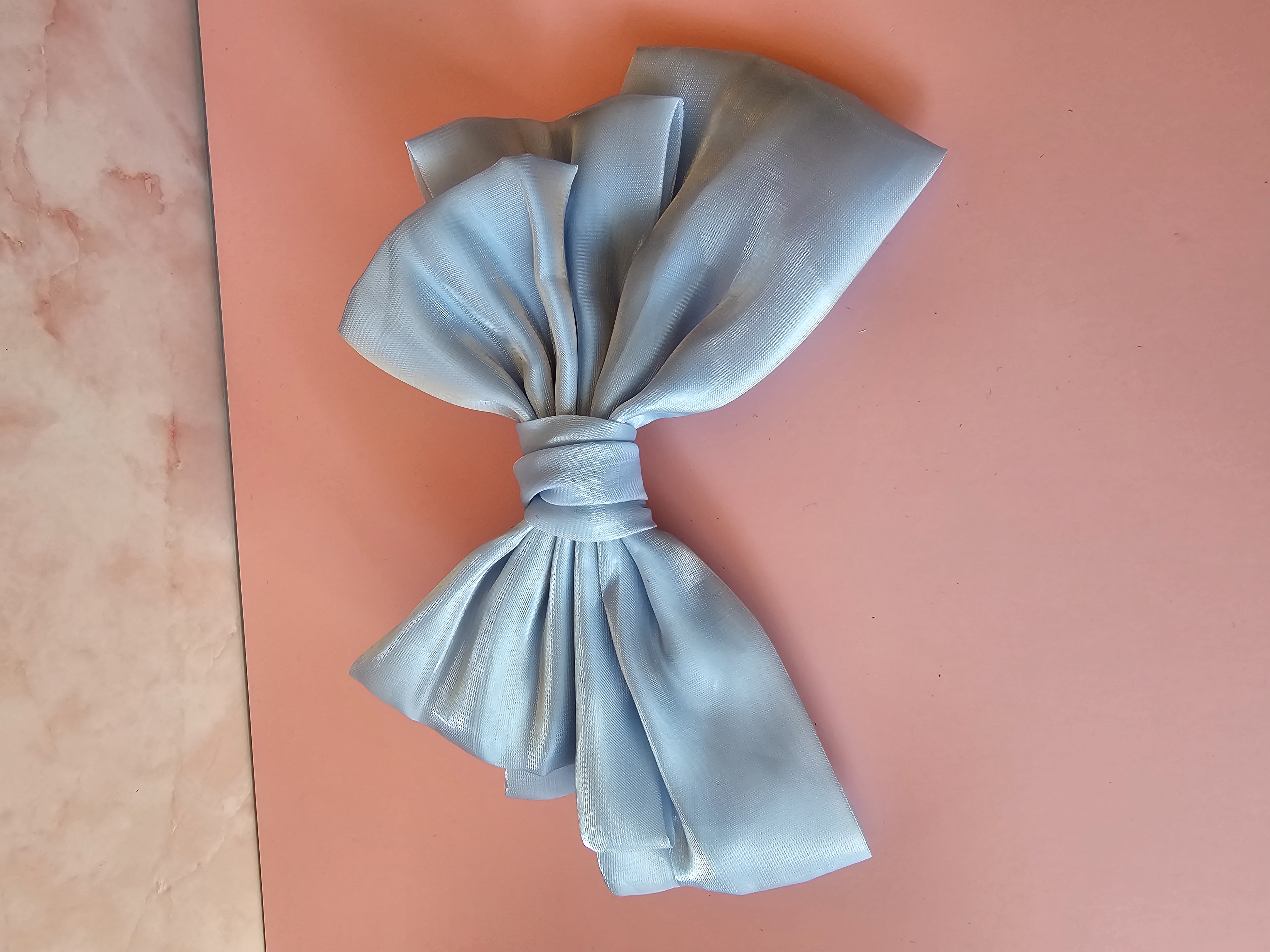 Plaukų segtukas kaspinas - žydra organza