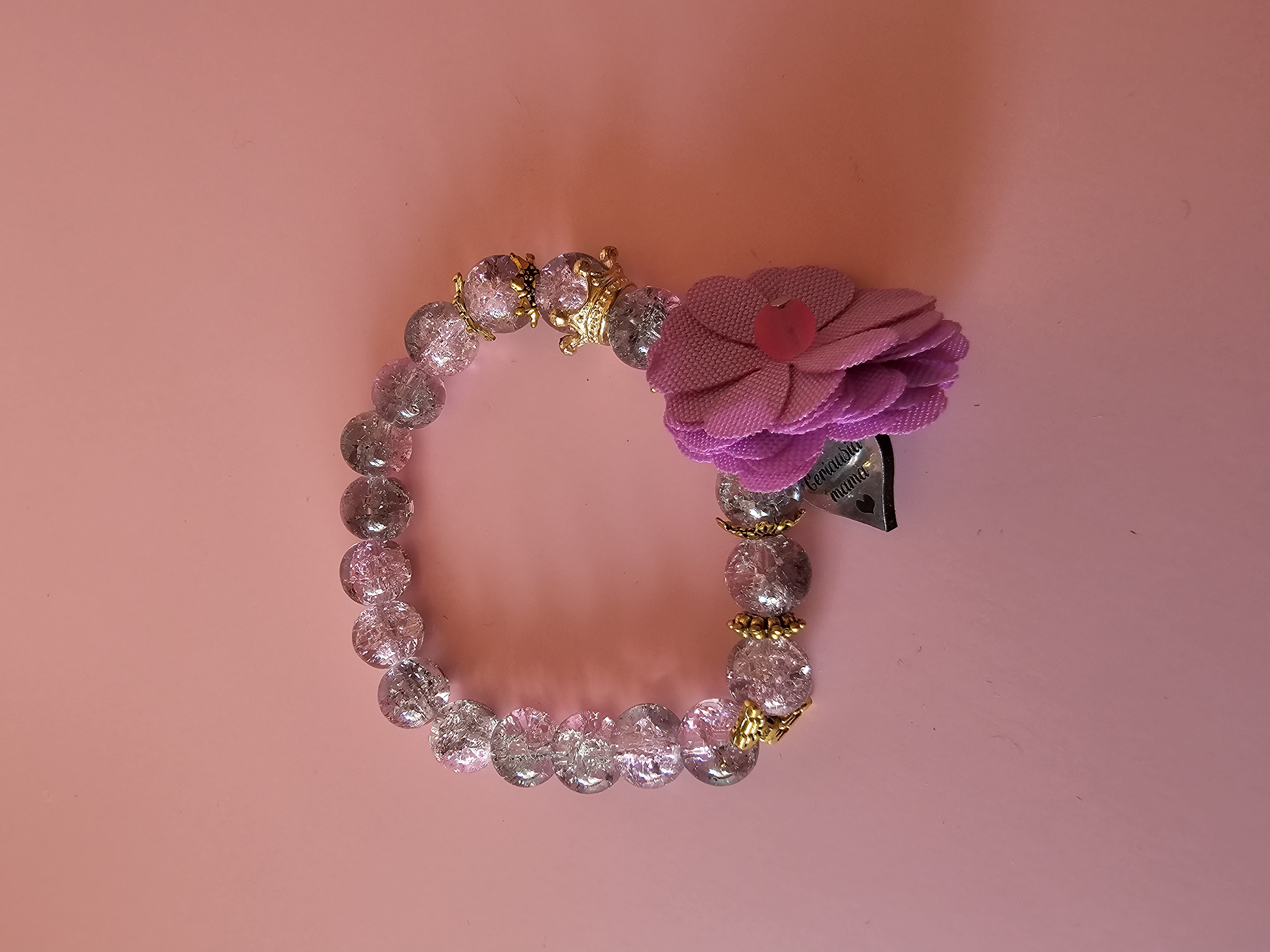 Violetinė apyrankė su užrašu "Geriausia mama"