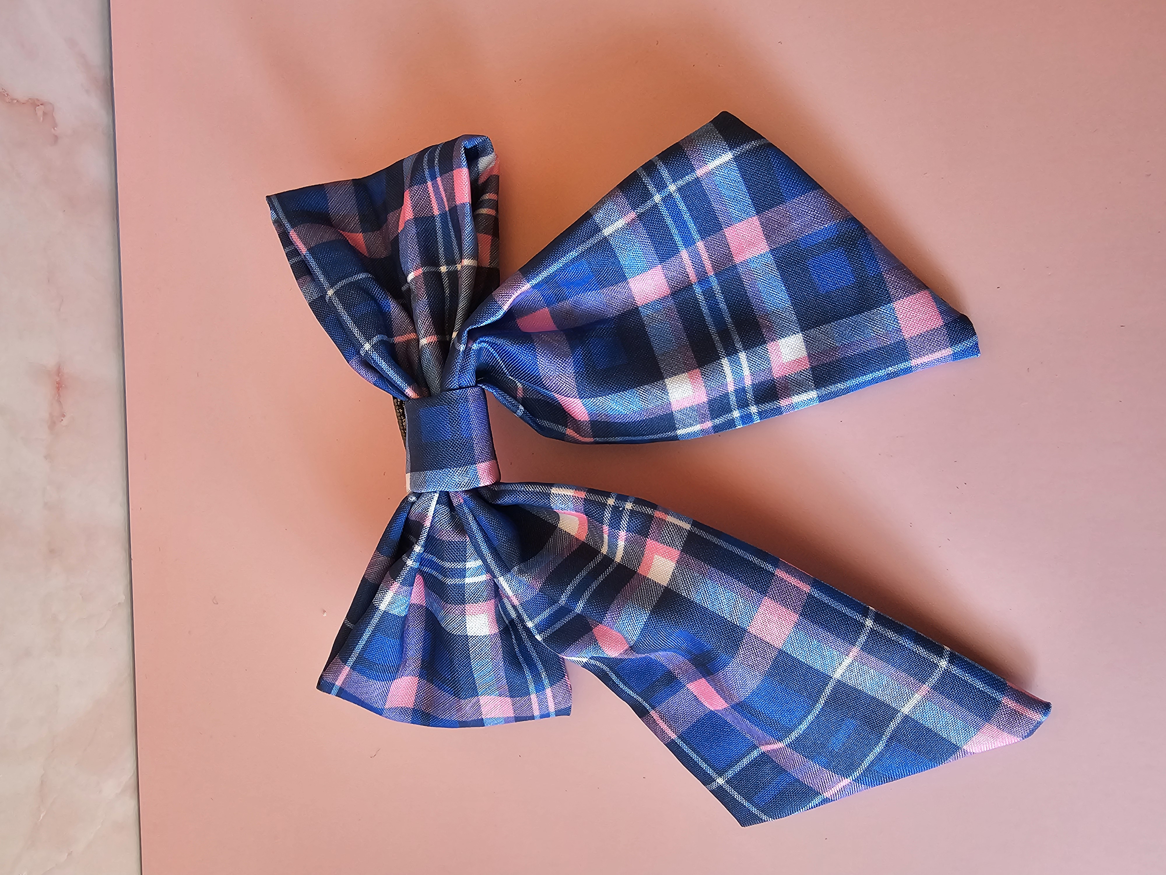 Plaukų segtukas kaspinas - mėlynas ir rožinis langeliai