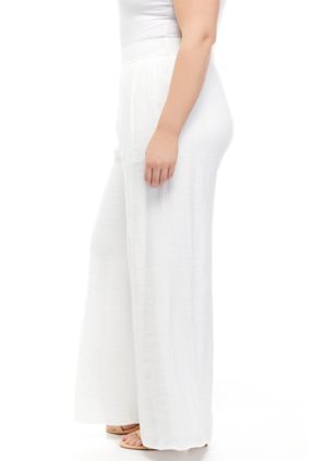 Plus Size Wide Leg Pants-white