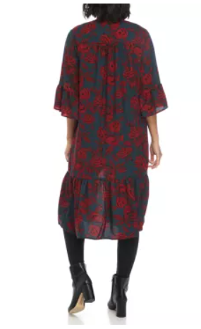 Dark Floral Ruffle Kimono