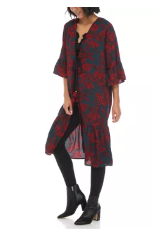 Dark Floral Ruffle Kimono