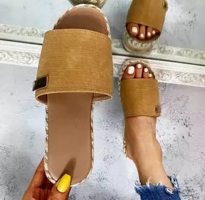 Sandals Slippers with Increase Slope Heel -Tan Size 8