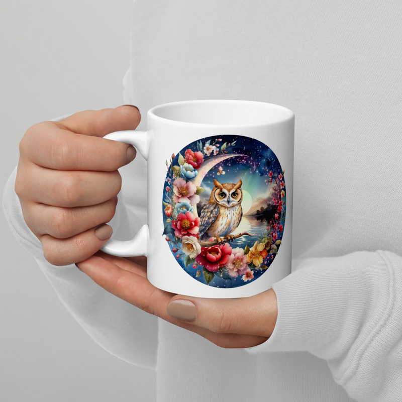 Owl Moon Floral white mug