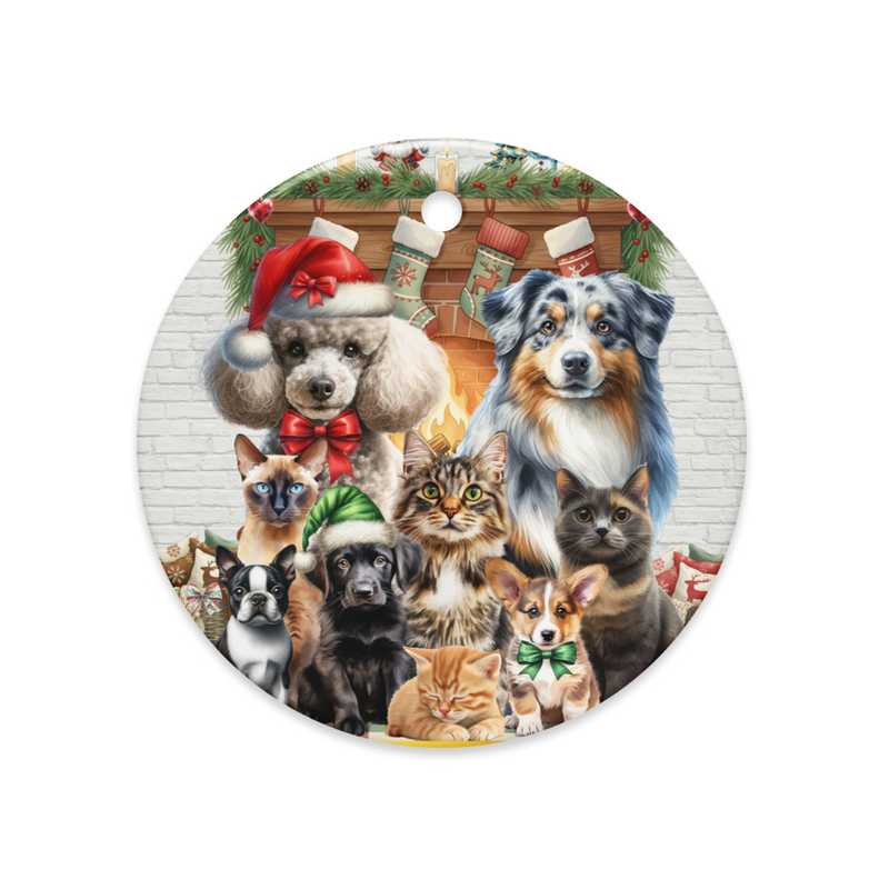Christmas pets double-sided ceramic ornaments