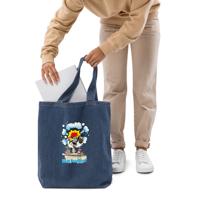 What Deadline dog denim tote bag