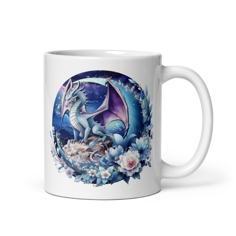 Floral Dragon White glossy mug