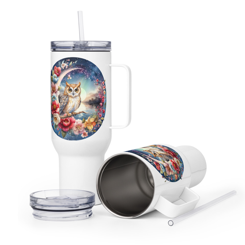Owl Moon Floral travel mug