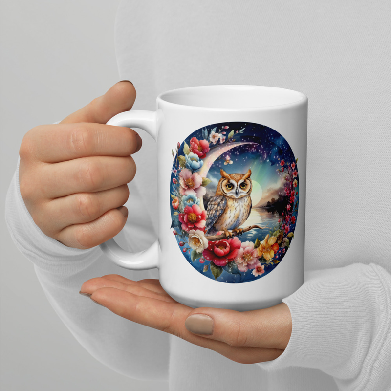 Owl Moon Floral white mug