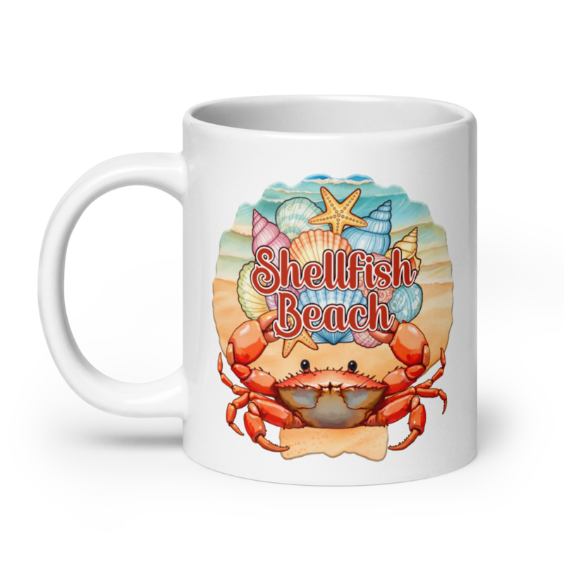 Shellfish Beach white glossy mug