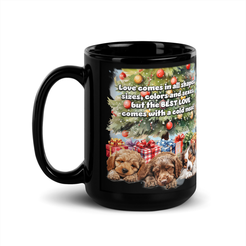 Dogs Xmas cold nose black mug