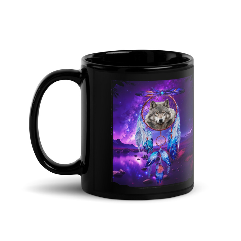 Dream Wolf Black Glossy Mug