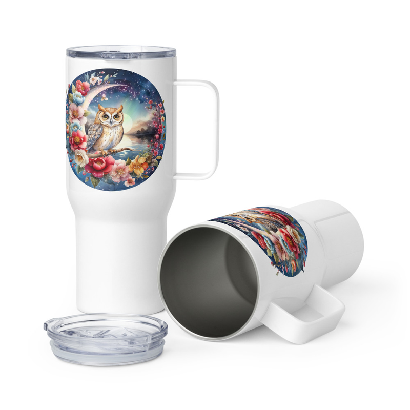 Owl Moon Floral travel mug