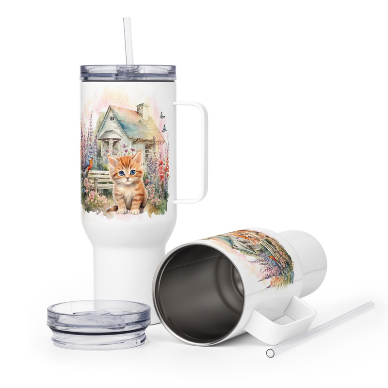 Orange stripe kitten travel mug
