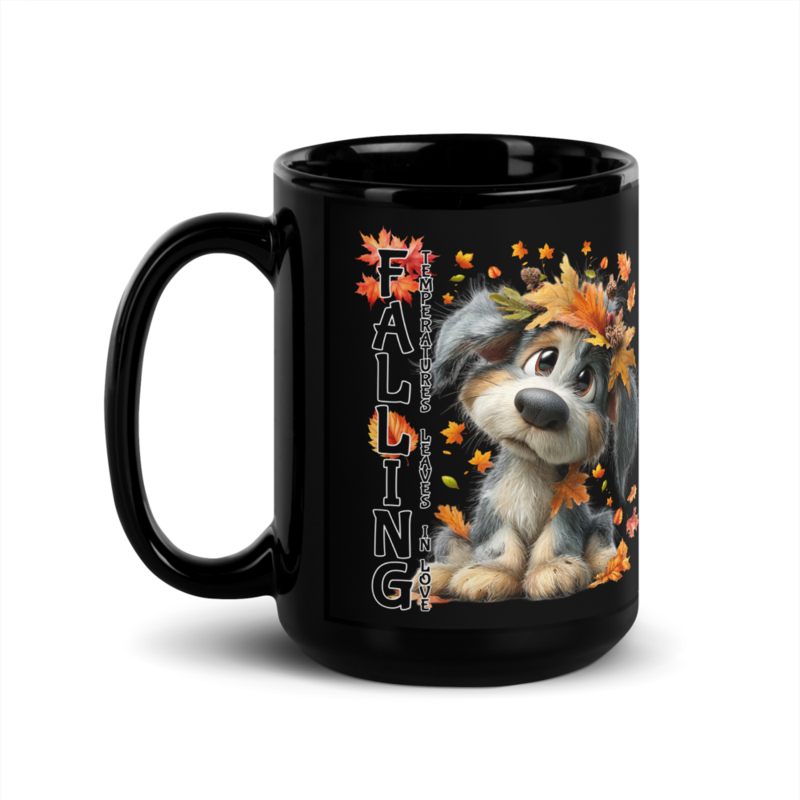 Falling Dog Black Glossy Mug