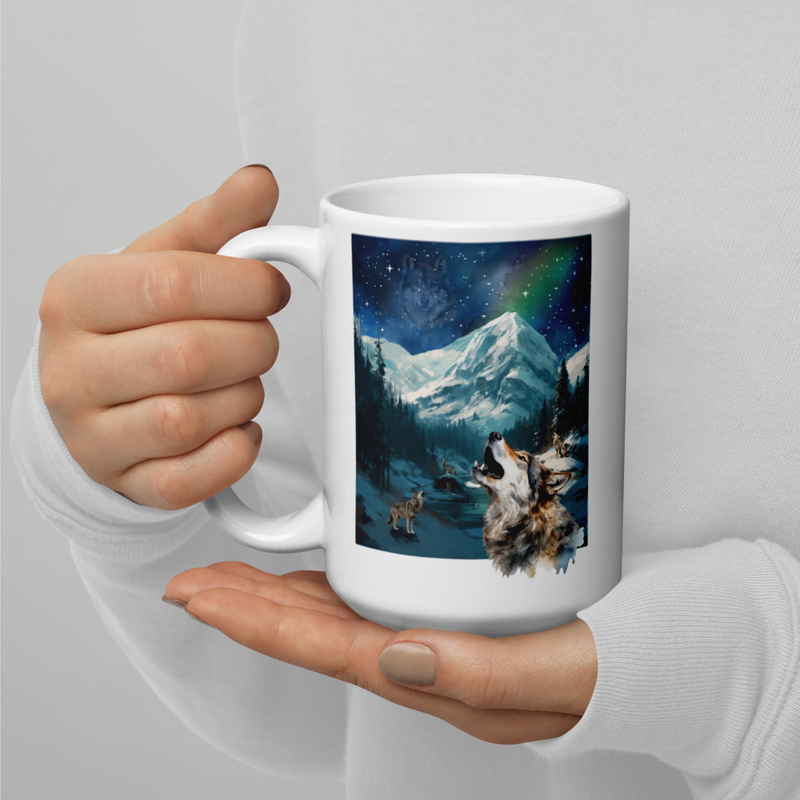 Howling Wolves white mug