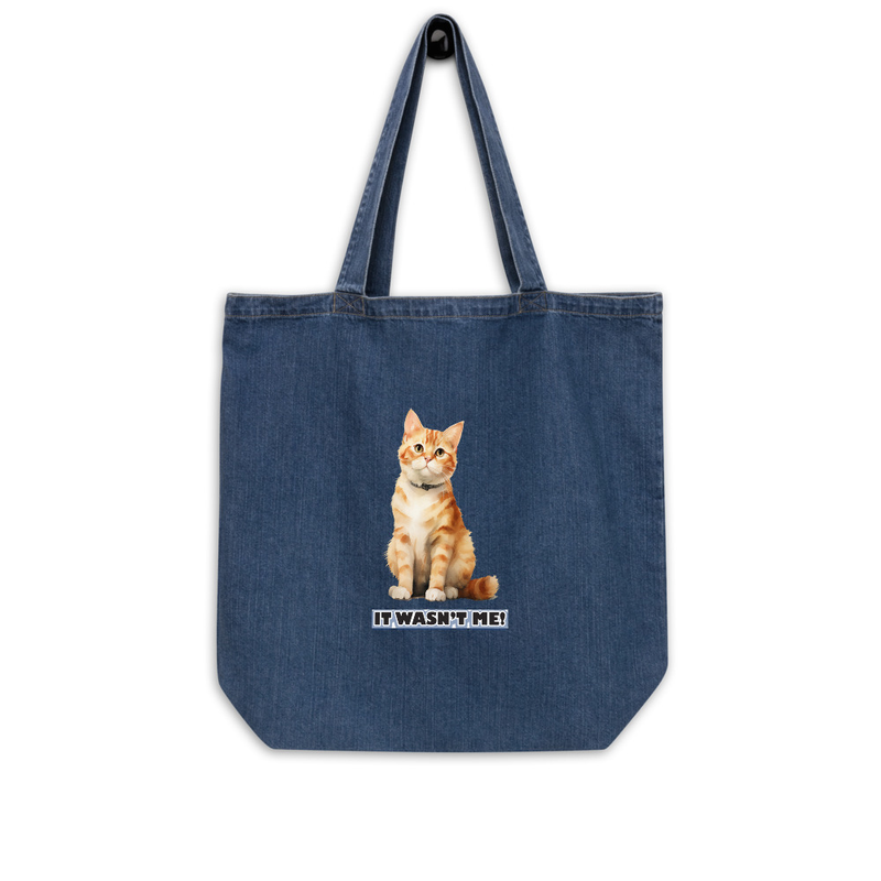 Cat It Wasn't Me denim tote bag