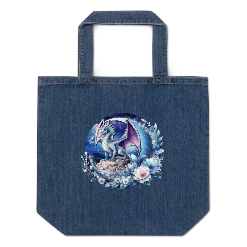 Floral Dragon denim tote bag