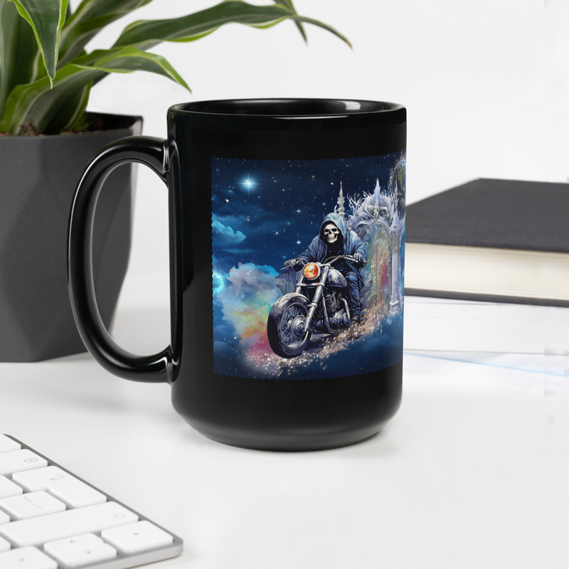 Skeleton motorcycle black mug