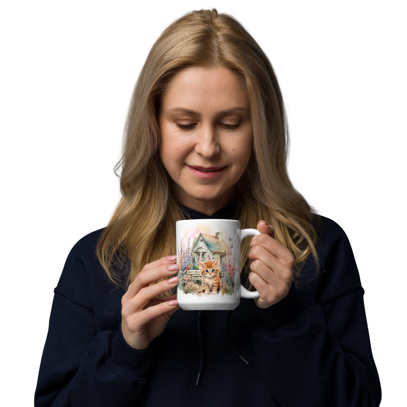 Orange stripe kitten white mug