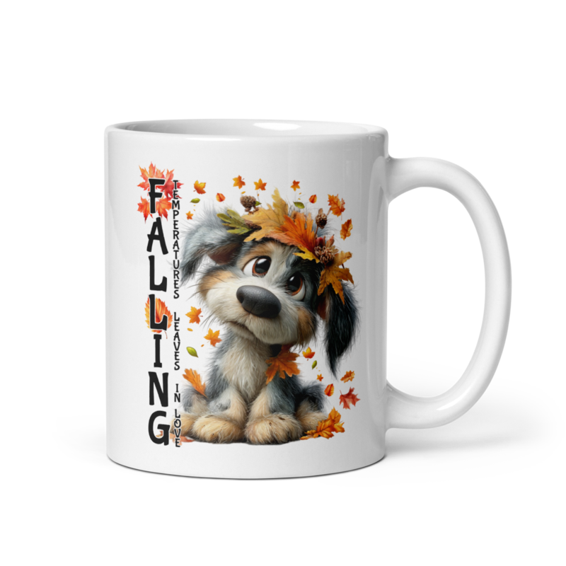 Falling Dog white glossy mug