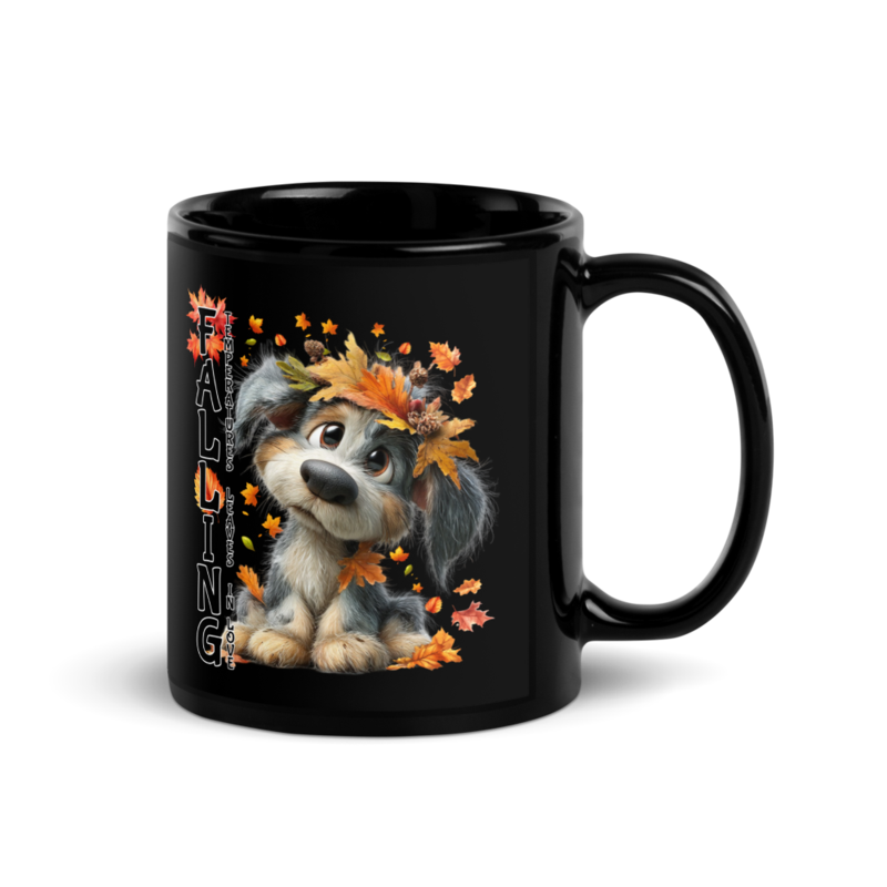 Falling Dog Black Glossy Mug