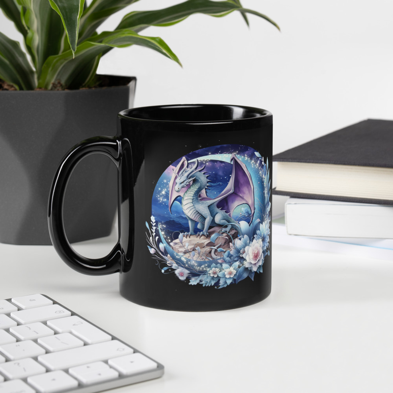 Dragon Floral black mug