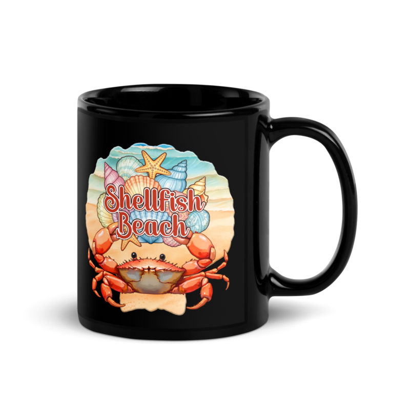 Shellfish Beach Black Glossy Mug