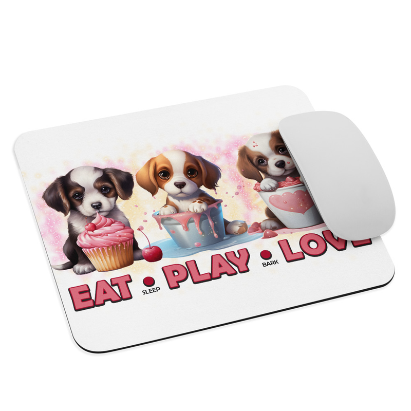 Eat Play Love puppies mouse pad