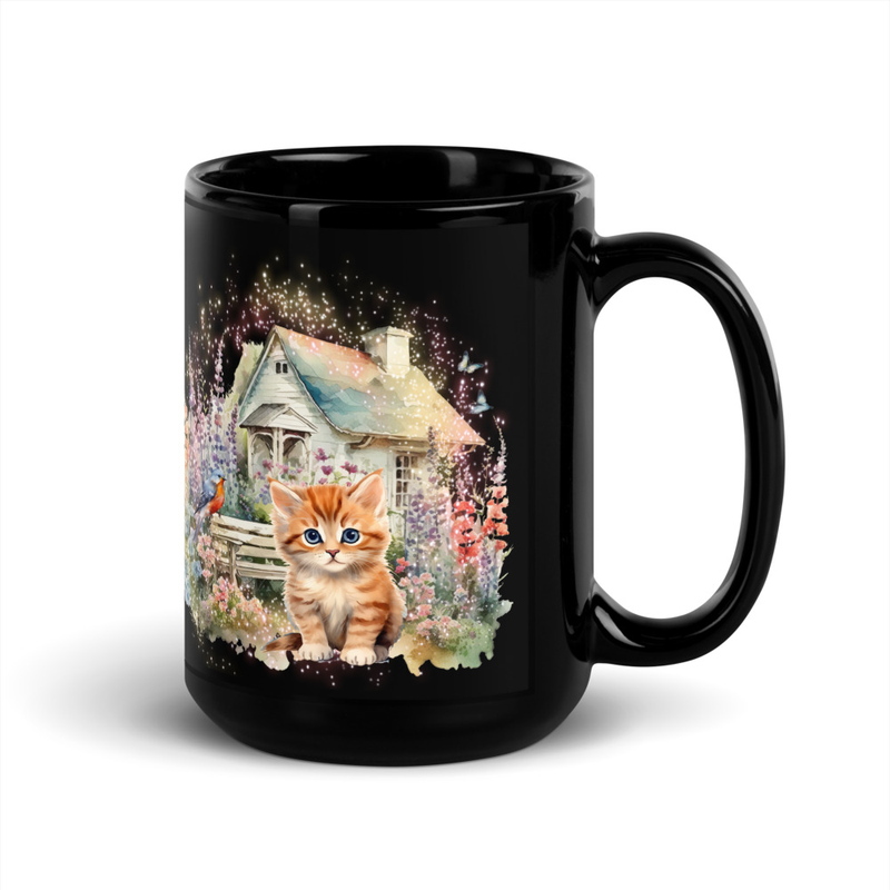 Orange stripe kitten black mug