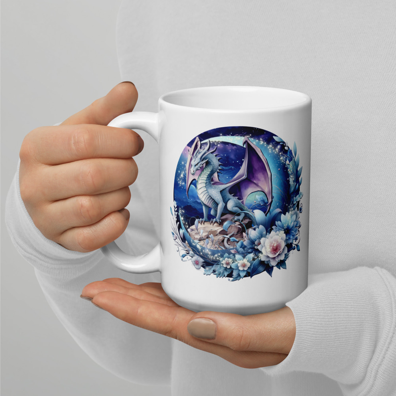 Dragon floral white mug