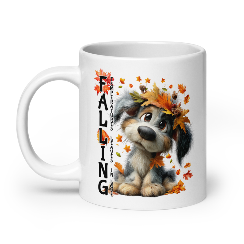 Falling Dog white glossy mug